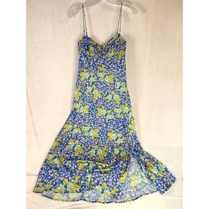 ASTR Florianne Floral Satin Midi Dress Blue Bustier Strap NWT Small